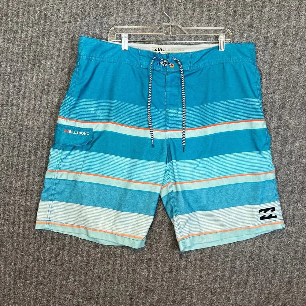 Billabong Swim Trunks Mens 40 Blue Striped Board Shorts Pockets‎ Lightweight